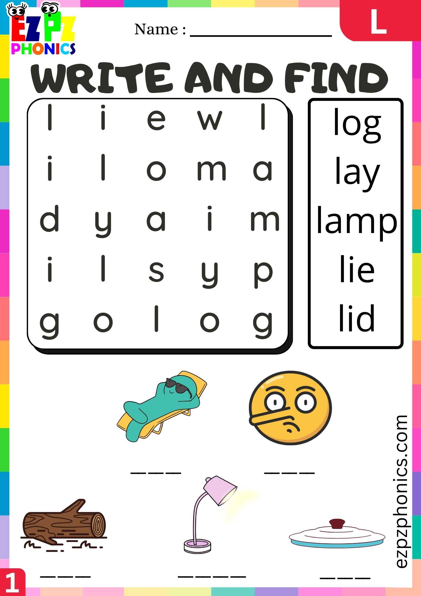 Letter L Write And Find Beginning Sounds Worksheet